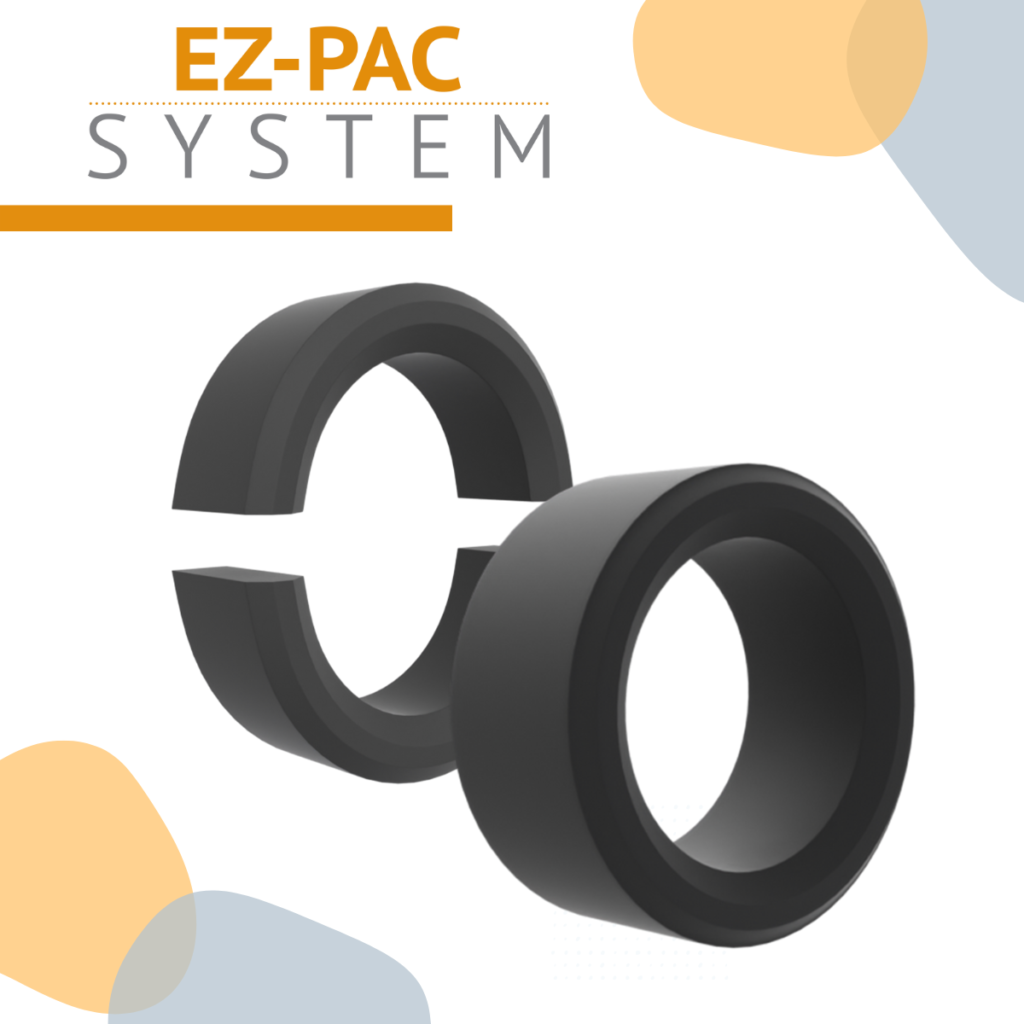 2 EZ PAC bearings with one completely attached and the other separated to show they come in a split piece for simple installation.